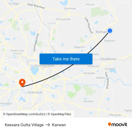 Keesara Gutta Village to Karwan map