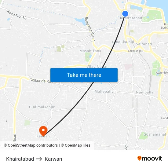 Khairatabad to Karwan map