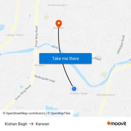Kishan Bagh to Karwan map