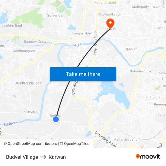 Budvel Village to Karwan map