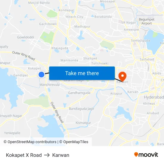 Kokapet X Road to Karwan map