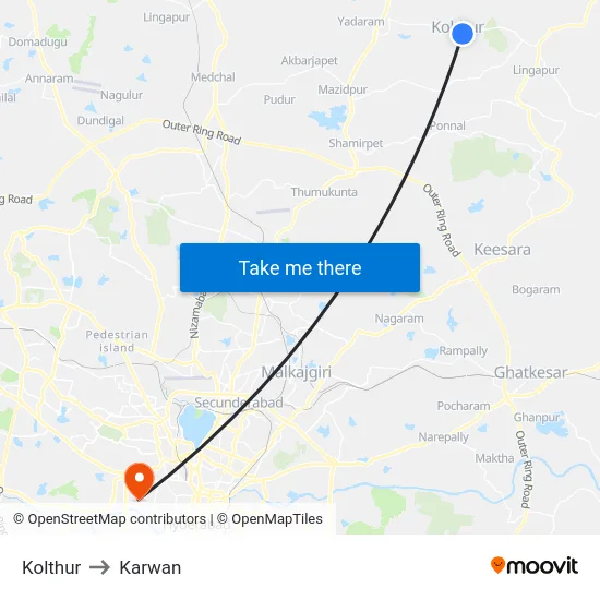 Kolthur to Karwan map