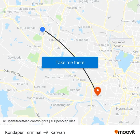 Kondapur Terminal to Karwan map