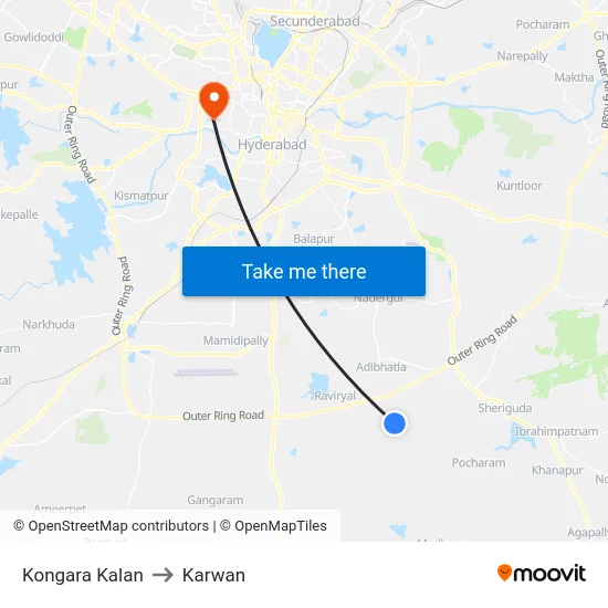 Kongara Kalan to Karwan map