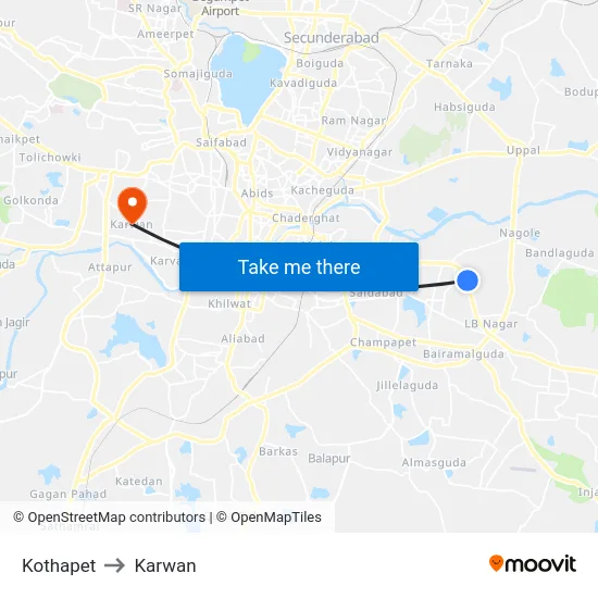 Kothapet to Karwan map
