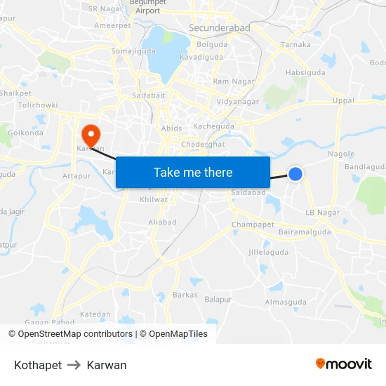 Kothapet to Karwan map