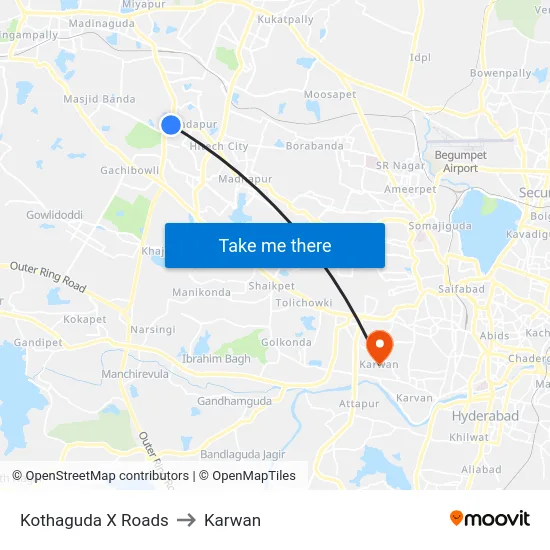 Kothaguda X Roads to Karwan map
