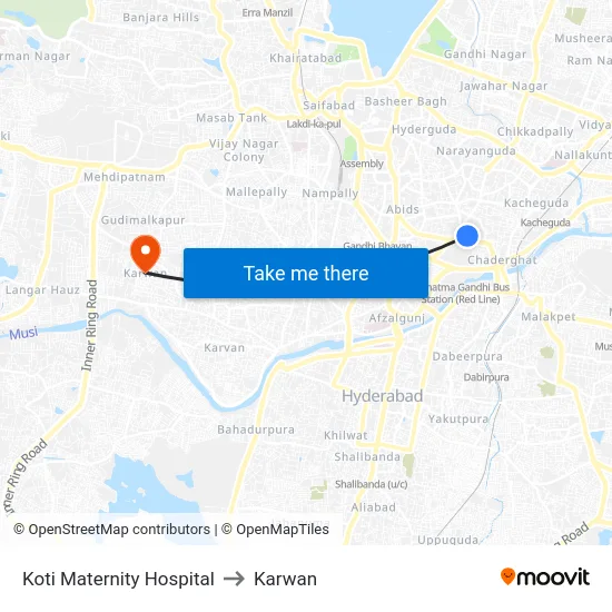 Koti Maternity Hospital to Karwan map