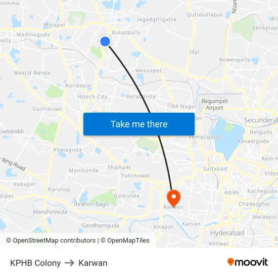 KPHB Colony to Karwan map