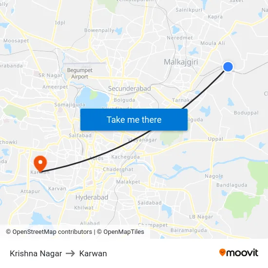 Krishna Nagar to Karwan map