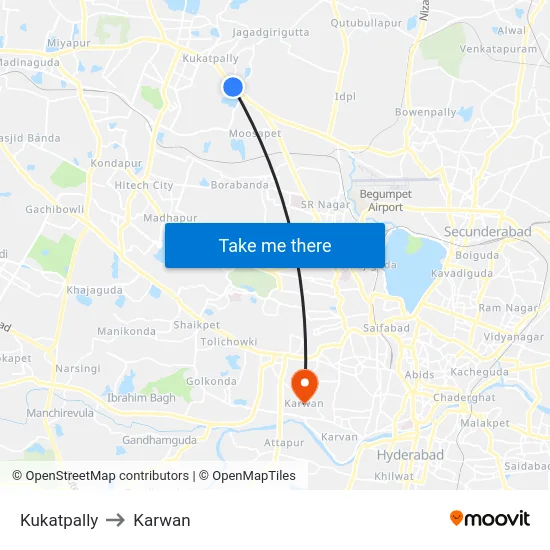 Kukatpally to Karwan map