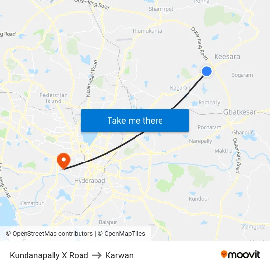 Kundanapally X Road to Karwan map