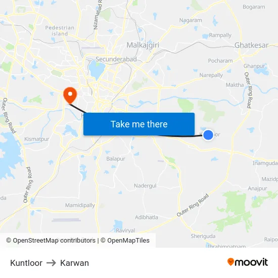 Kuntloor to Karwan map