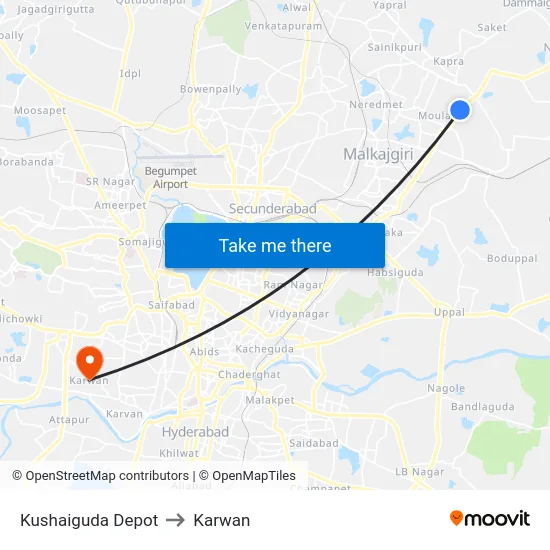 Kushaiguda Depot to Karwan map