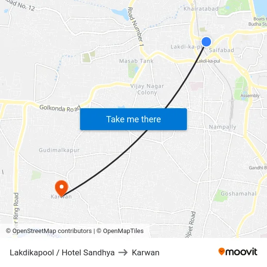 Lakdikapool / Hotel Sandhya to Karwan map