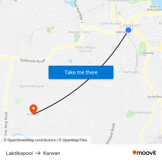 Lakdikapool to Karwan map