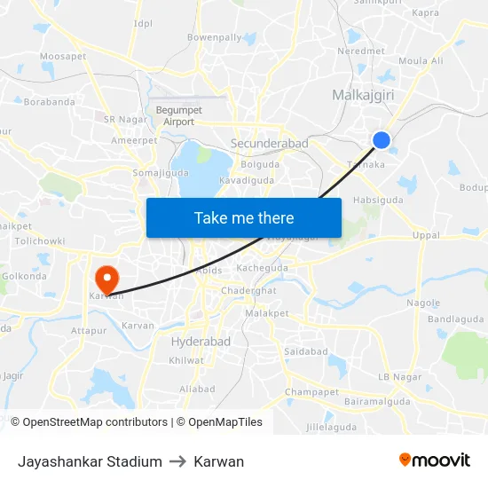 Jayashankar Stadium to Karwan map