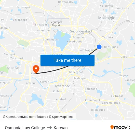 Osmania Law College to Karwan map
