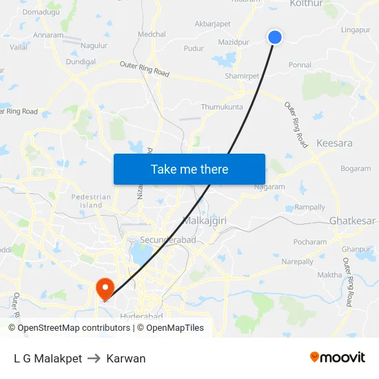 L G Malakpet to Karwan map