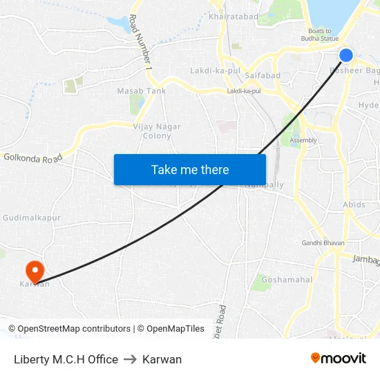 Liberty M.C.H Office to Karwan map