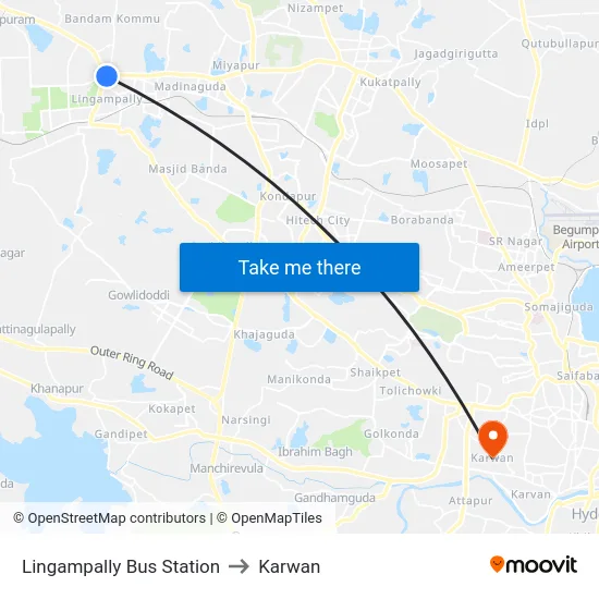 Lingampally Bus Station to Karwan map