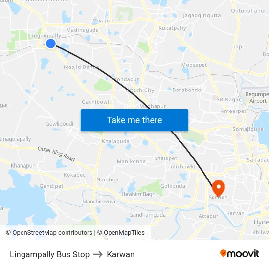 Lingampally Bus Stop to Karwan map