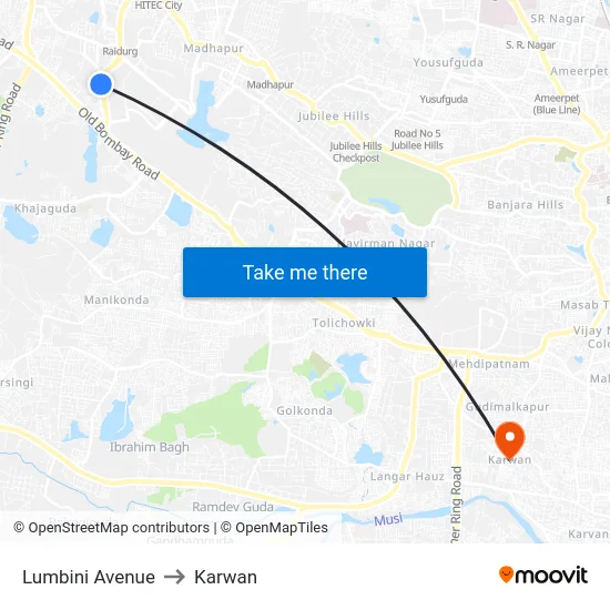 Lumbini Avenue to Karwan map