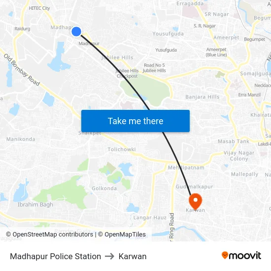 Madhapur Police Station to Karwan map