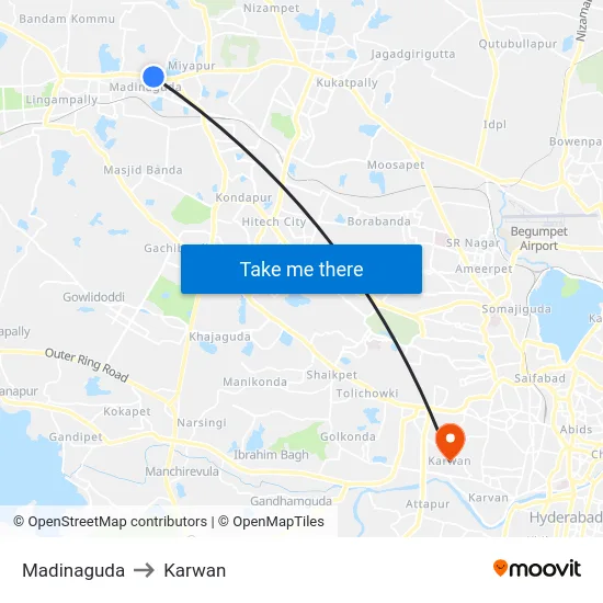 Madinaguda to Karwan map