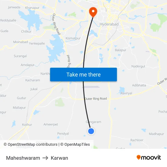 Maheshwaram to Karwan map