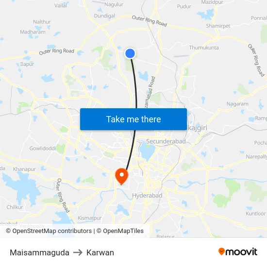 Maisammaguda to Karwan map