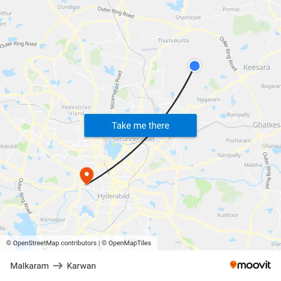 Malkaram to Karwan map