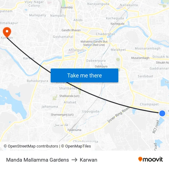 Manda Mallamma Gardens to Karwan map