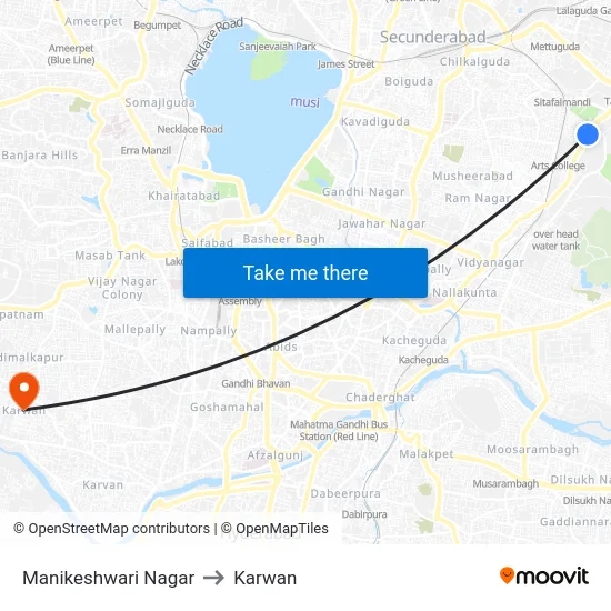 Manikeshwari Nagar to Karwan map
