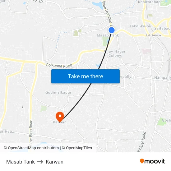 Masab Tank to Karwan map