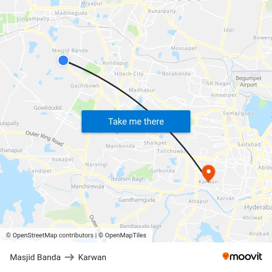 Masjid Banda to Karwan map