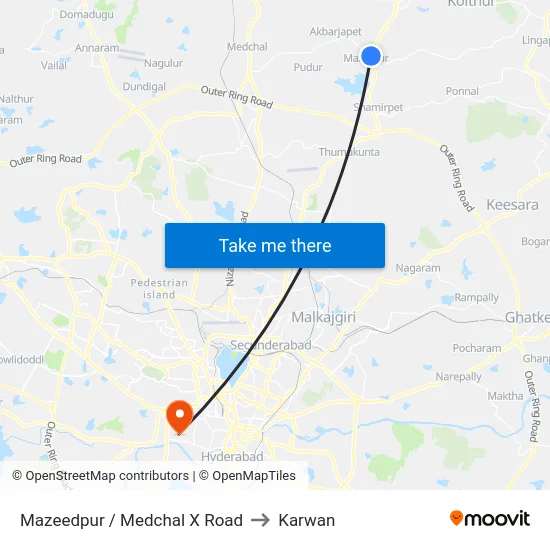Mazeedpur / Medchal X Road to Karwan map