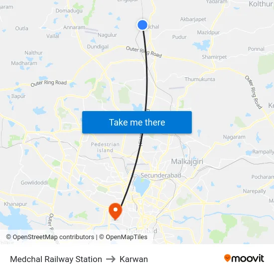 Medchal Railway Station to Karwan map