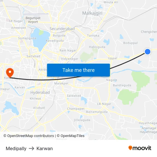 Medipally to Karwan map