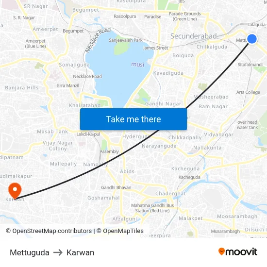 Mettuguda to Karwan map
