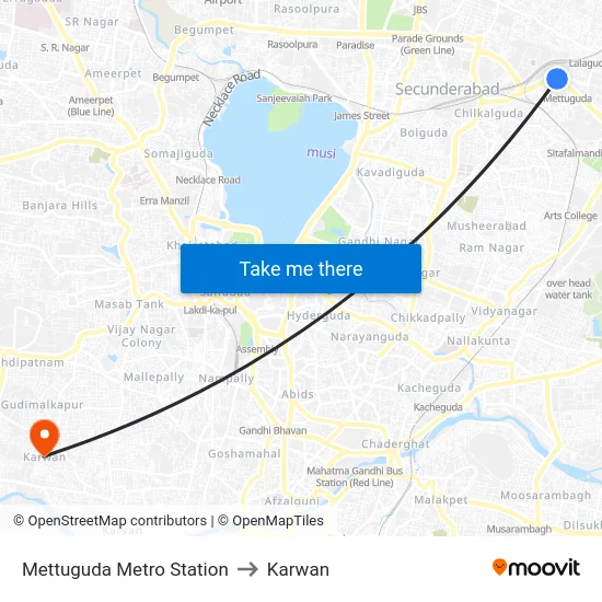 Mettuguda Metro Station to Karwan map