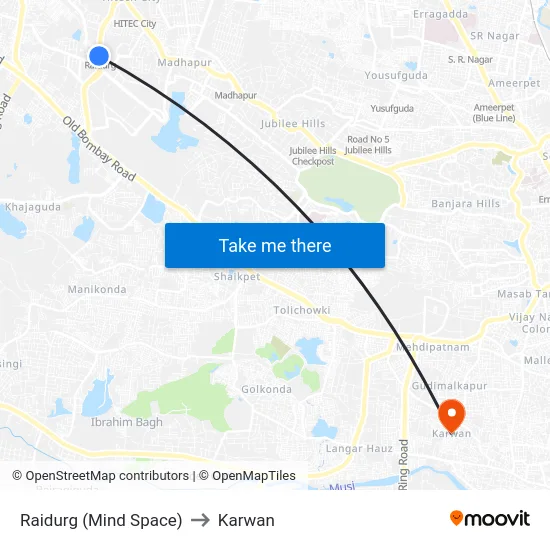 Raidurg (Mind Space) to Karwan map