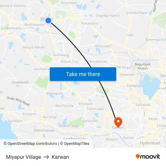 Miyapur Village to Karwan map