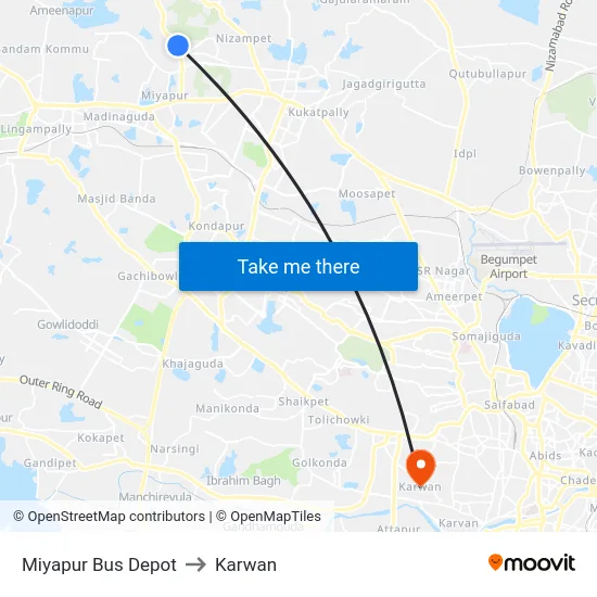 Miyapur Bus Depot to Karwan map
