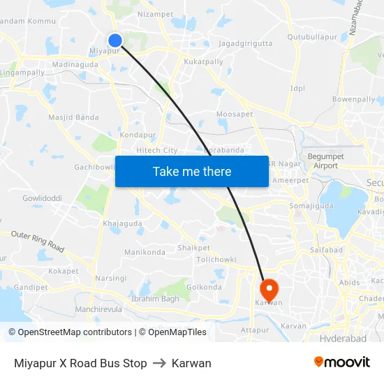 Miyapur X Road Bus Stop to Karwan map