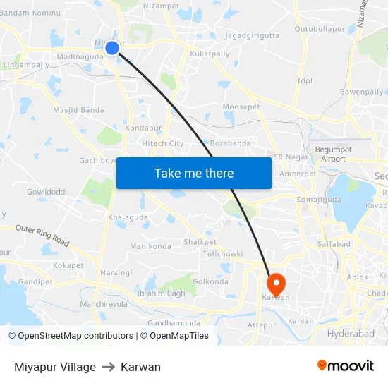 Miyapur Village to Karwan map