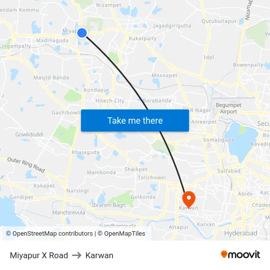 Miyapur X Road to Karwan map