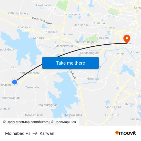 Moinabad Ps to Karwan map