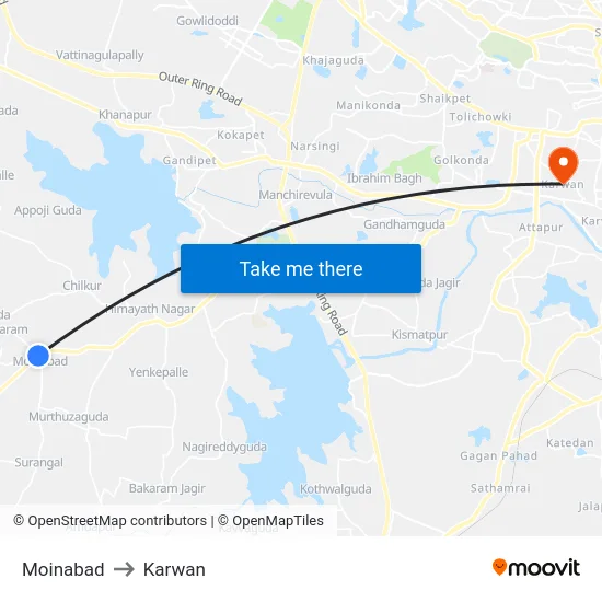 Moinabad to Karwan map