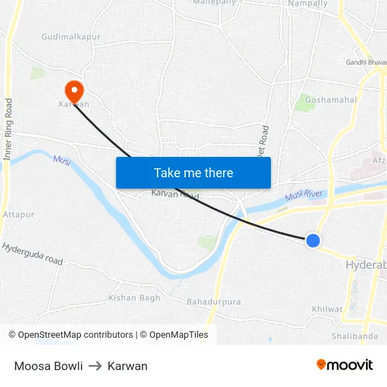 Moosa Bowli to Karwan map